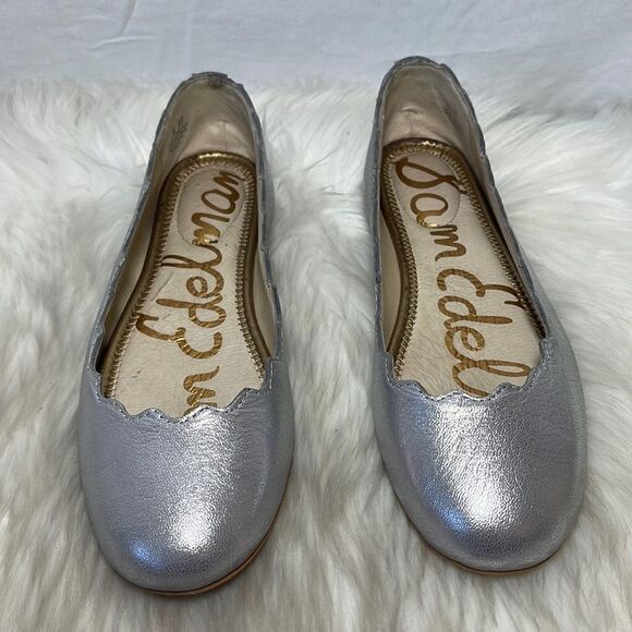 Sam Edelman Francis Metallic Silver Scalloped Leather Ballet Flats Sz 5.5 - Picture 2 of 7